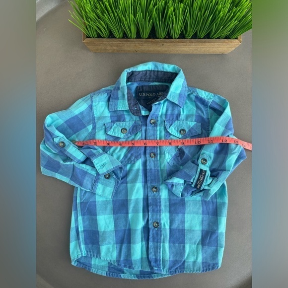 U.S Polo Assn. Blue Plaid Button Down Size 4T - Picture 5 of 6